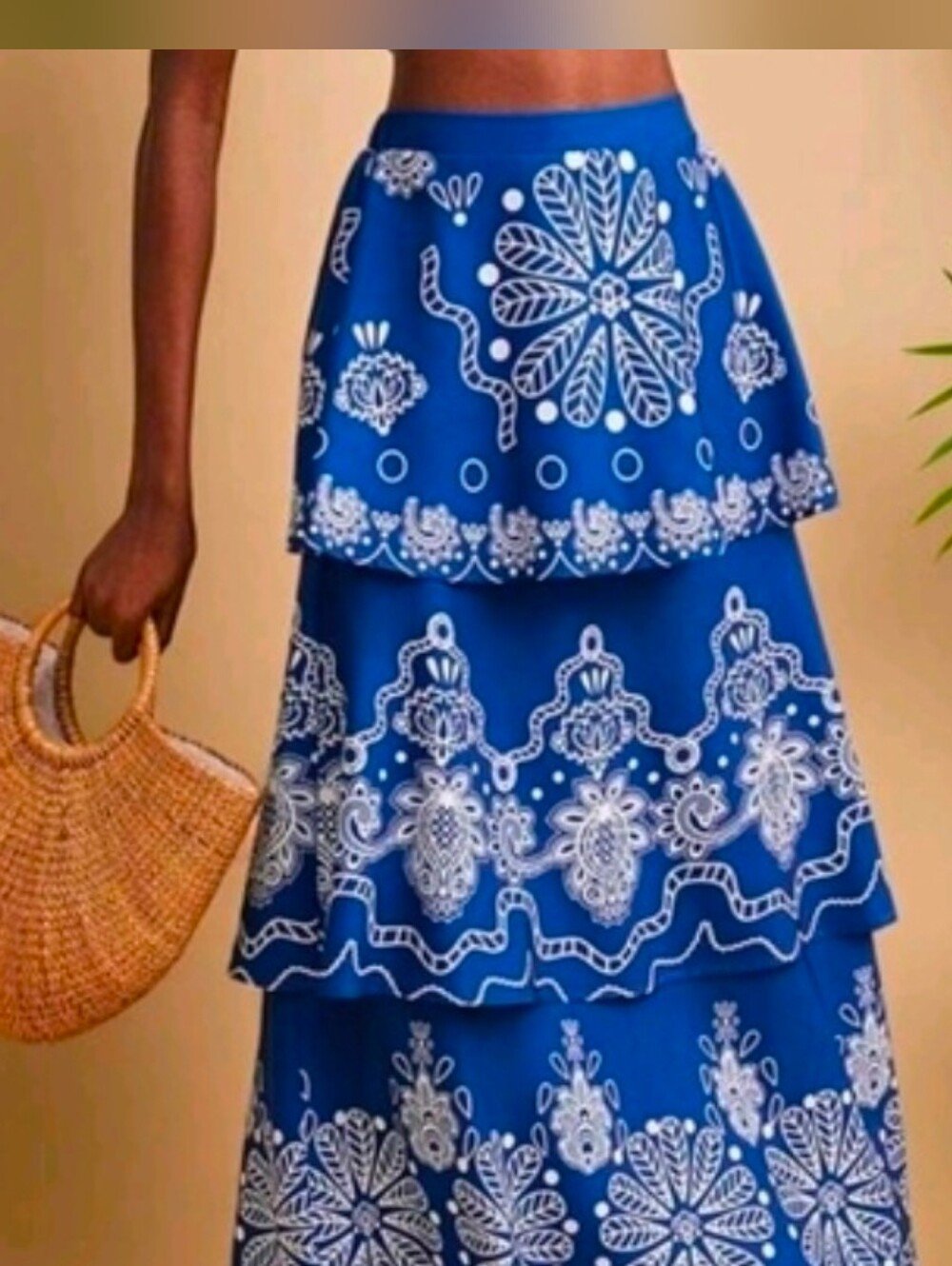 Blue & White Embroidered Jacket/Blouse and Tiered Skirt Set - Picture 2 of 4